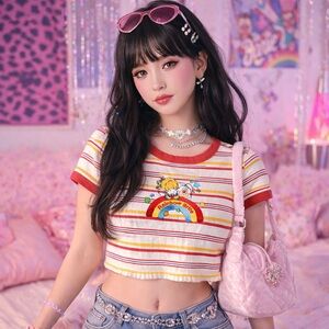 Rainbow Brite Striped Crop Top Y2K Pop Princess McBling Nostalgia